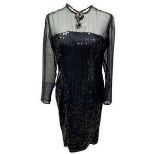 Taurus Nites Illusion Sequins Black Dress